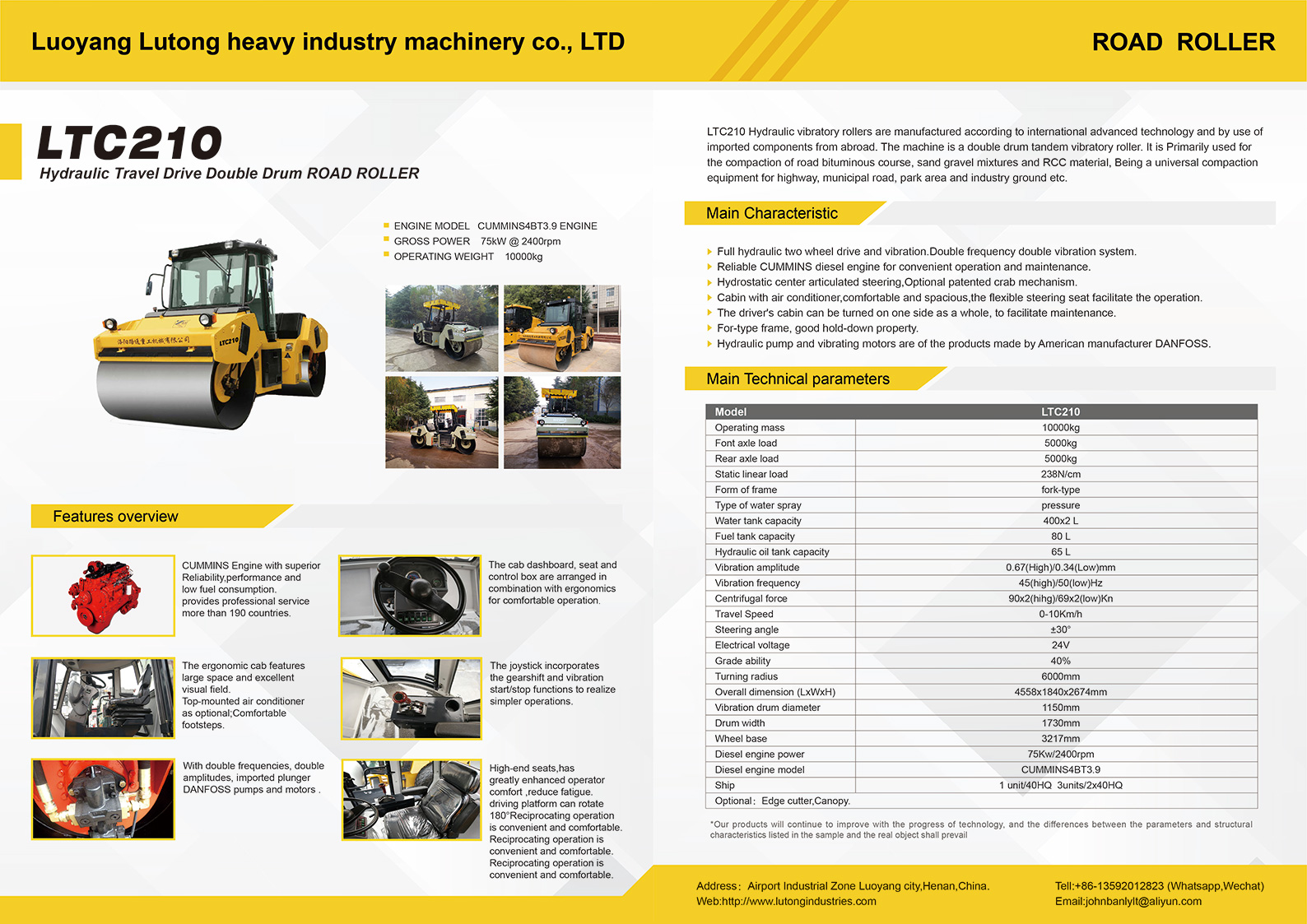 Luoyang Lutong LTC210 double drum road roller (China): model, parameters, images, price, parts